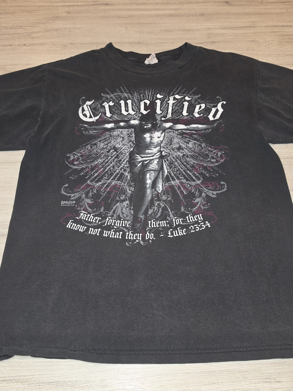 Vintage Y2K Crucified Jesus T-shirt Luke 23:34 Bible Verse Adult Black Size M